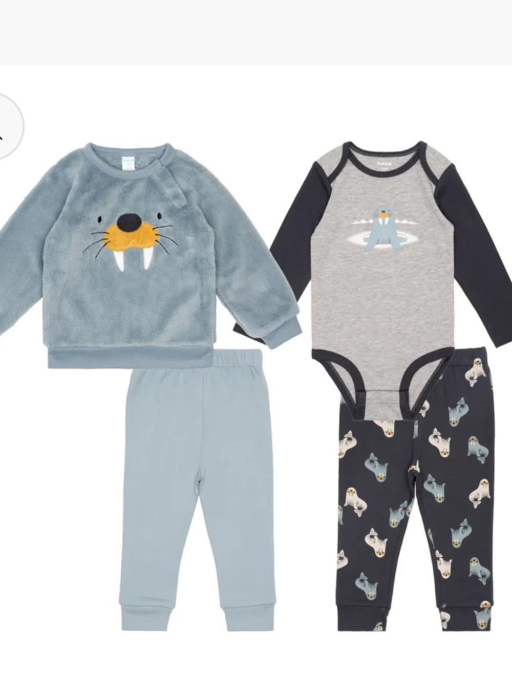 4-Piece Baby Walrus Pajama Set in Dusty Blue & Gray
